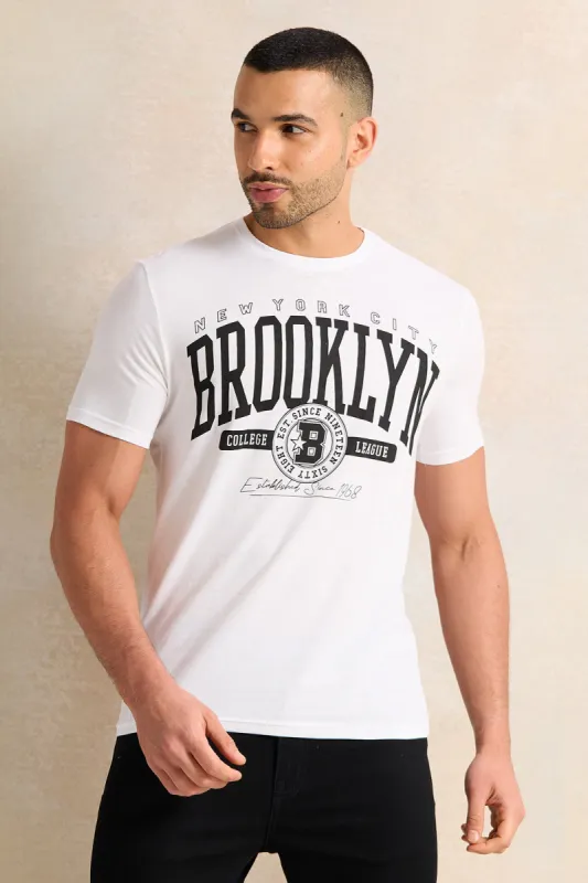 Men White Brooklyn Print Graphic T-Shirt sold by Redtag