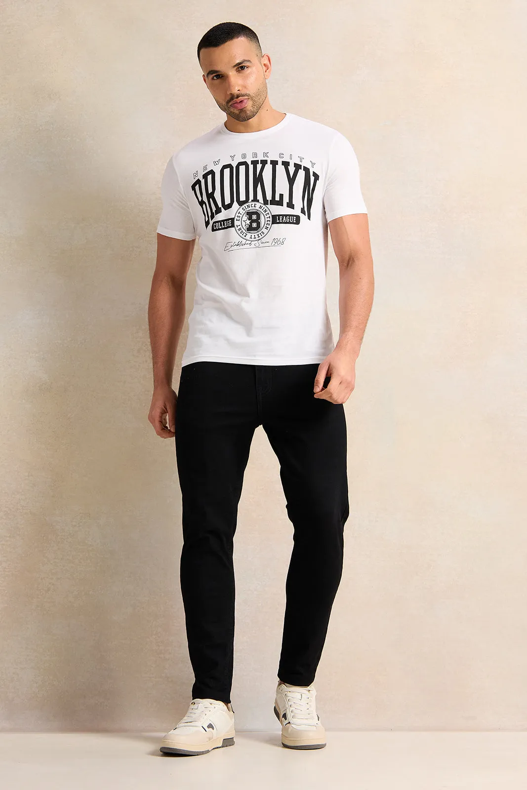 Men White Brooklyn Print Graphic T-Shirt sold by Redtag product image thumbnail 2