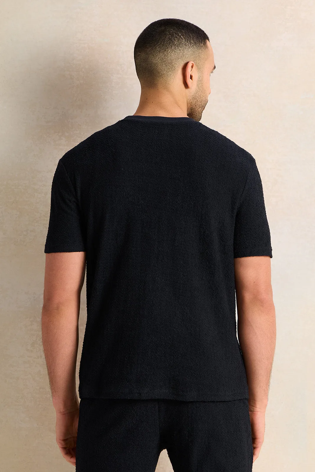 Men Black Textured T-Shirt sold by Redtag product image thumbnail 3