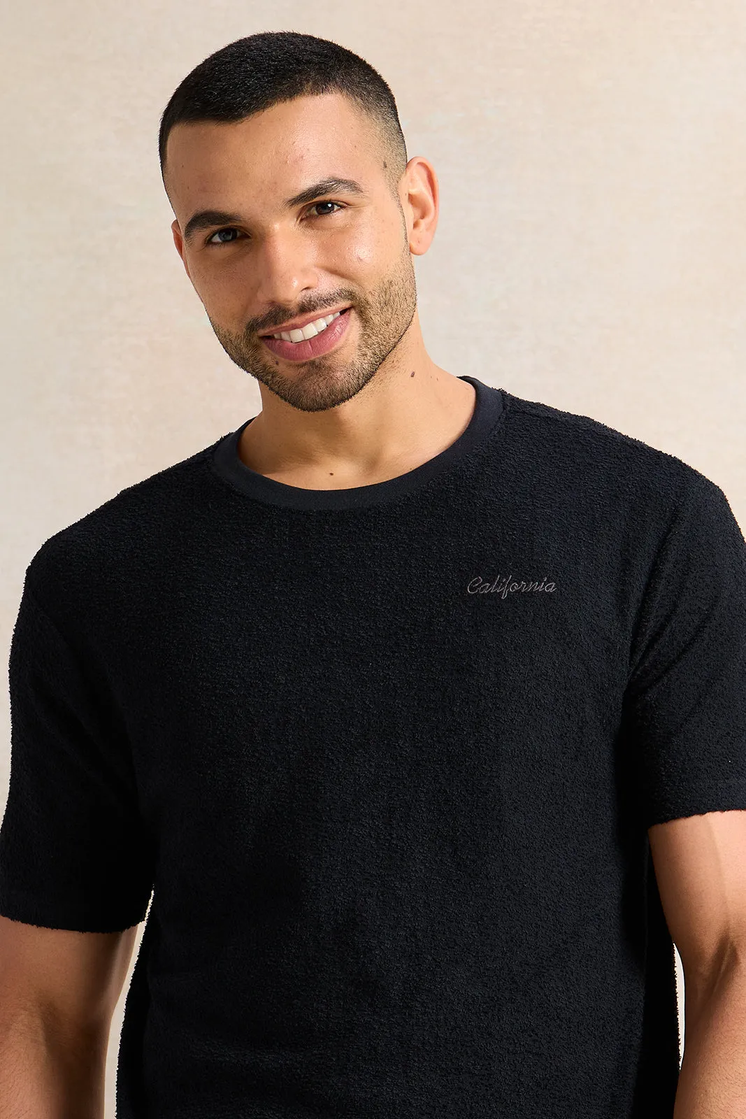 Men Black Textured T-Shirt sold by Redtag product image thumbnail 4
