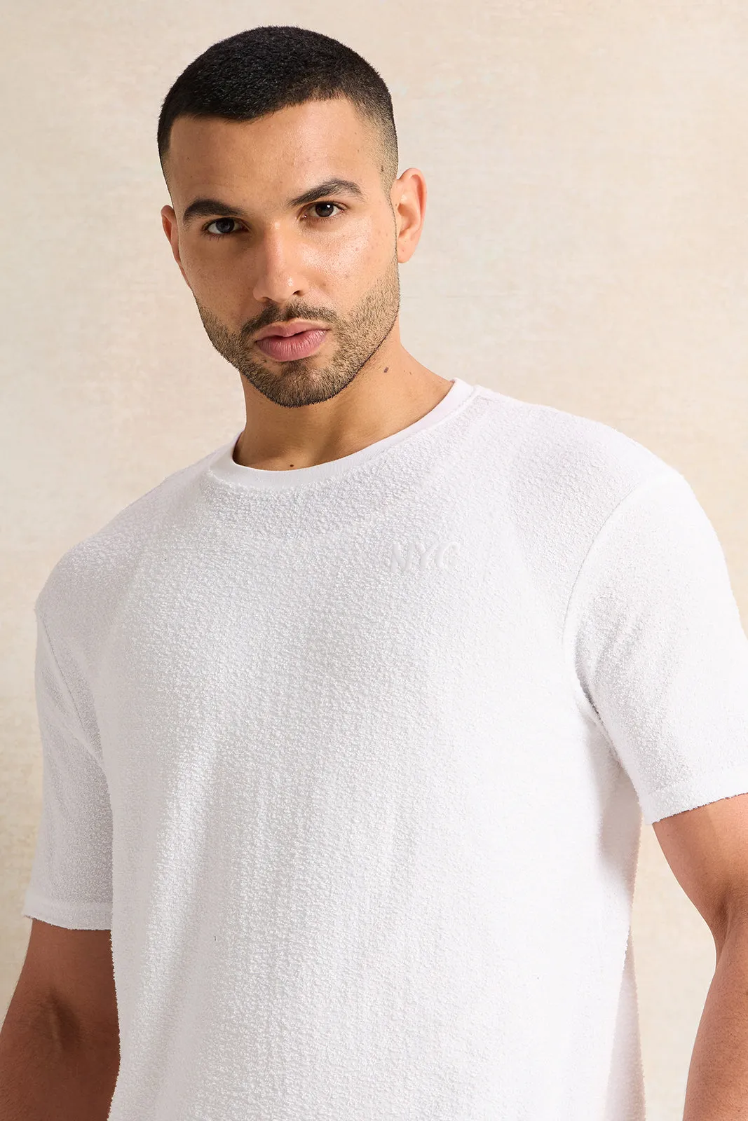 Men Ivory Textured T-Shirt sold by Redtag product image thumbnail 4