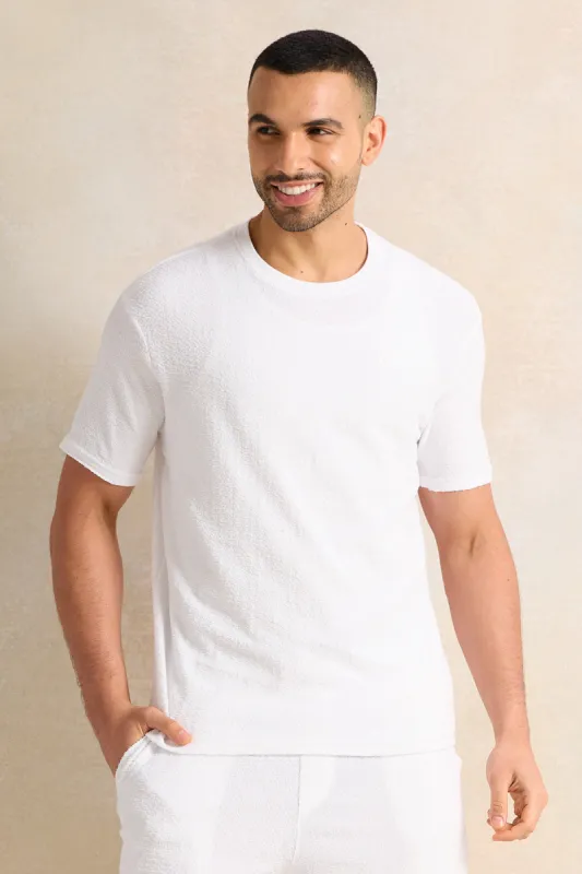 Men Ivory Textured T-Shirt sold by Redtag