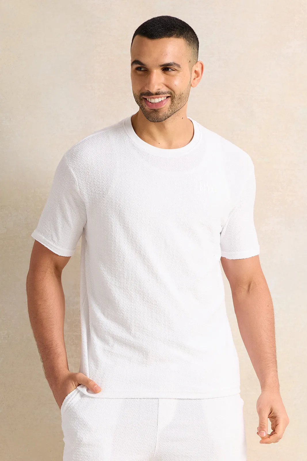 Men Ivory Textured T-Shirt sold by Redtag