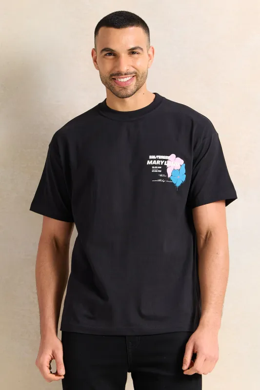 Men Black Printed T-Shirt sold by Redtag