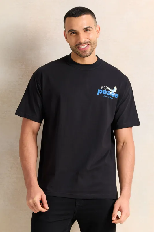 Men Black Printed T-Shirt sold by Redtag
