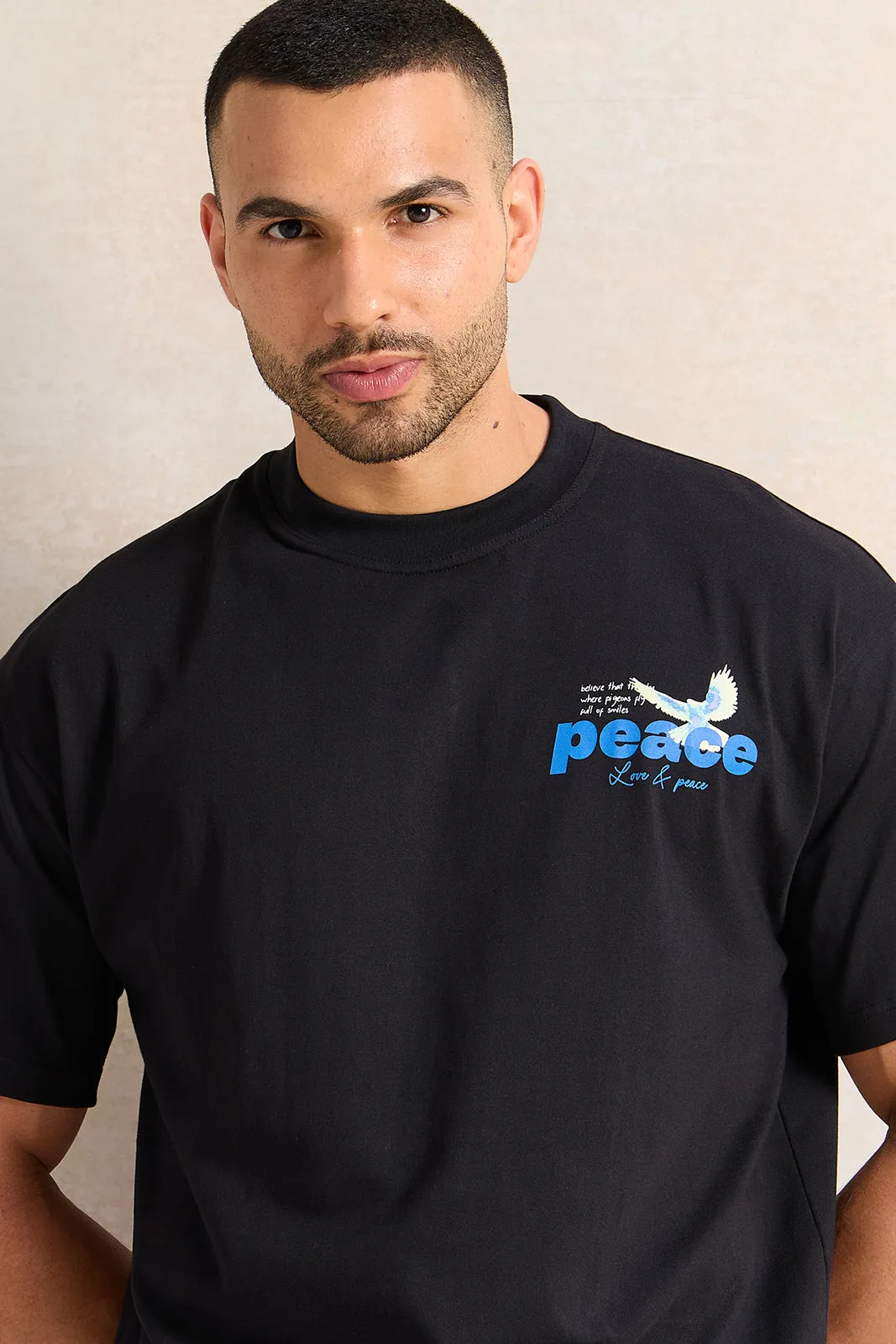 Men Black Printed T-Shirt sold by Redtag product image thumbnail 4