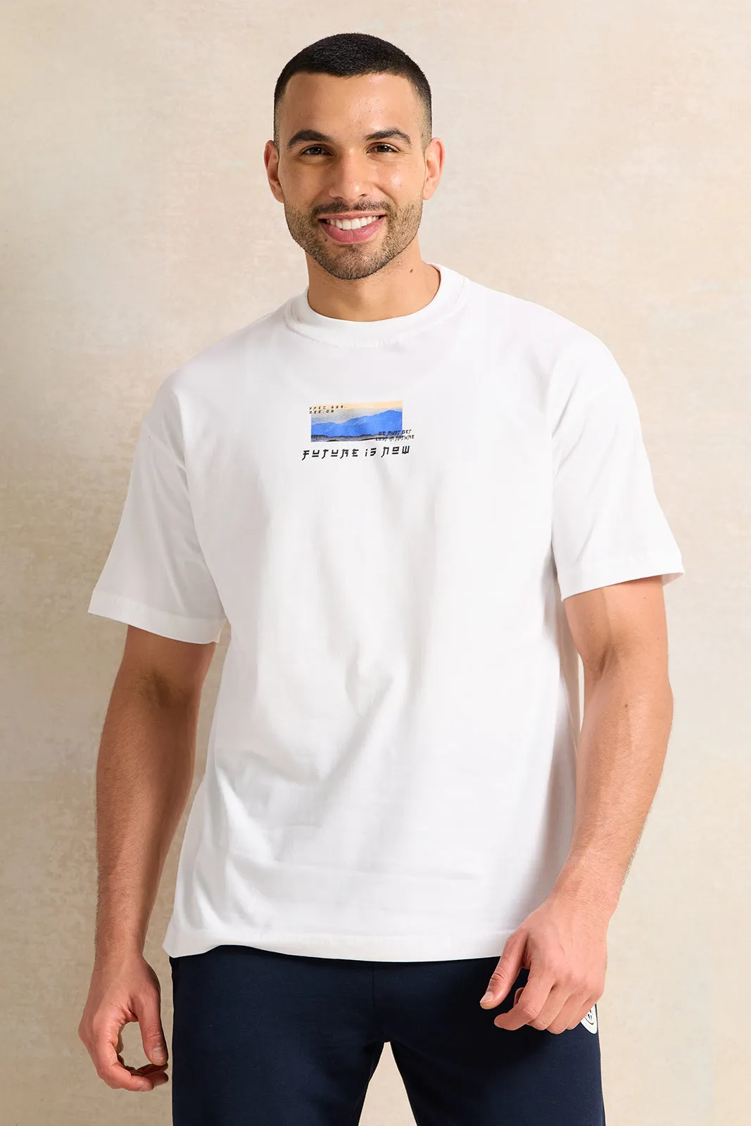 Men White Printed T-Shirt sold by Redtag