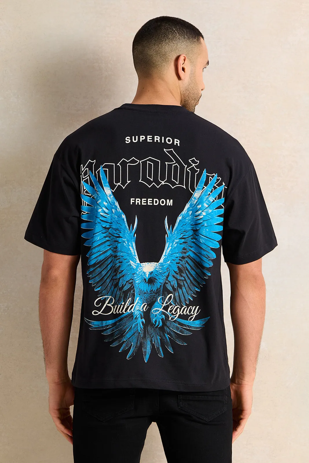 Men Black Printed T-Shirt sold by Redtag product image thumbnail 3