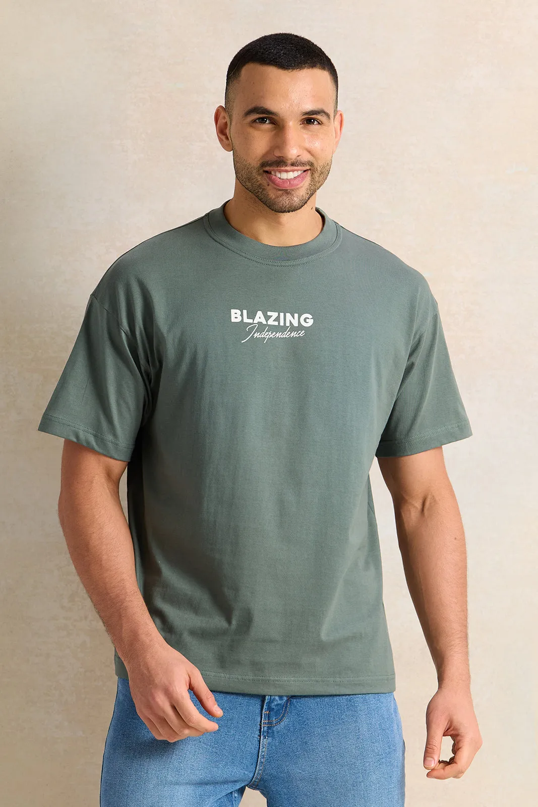 Men Green Printed T-Shirt sold by Redtag