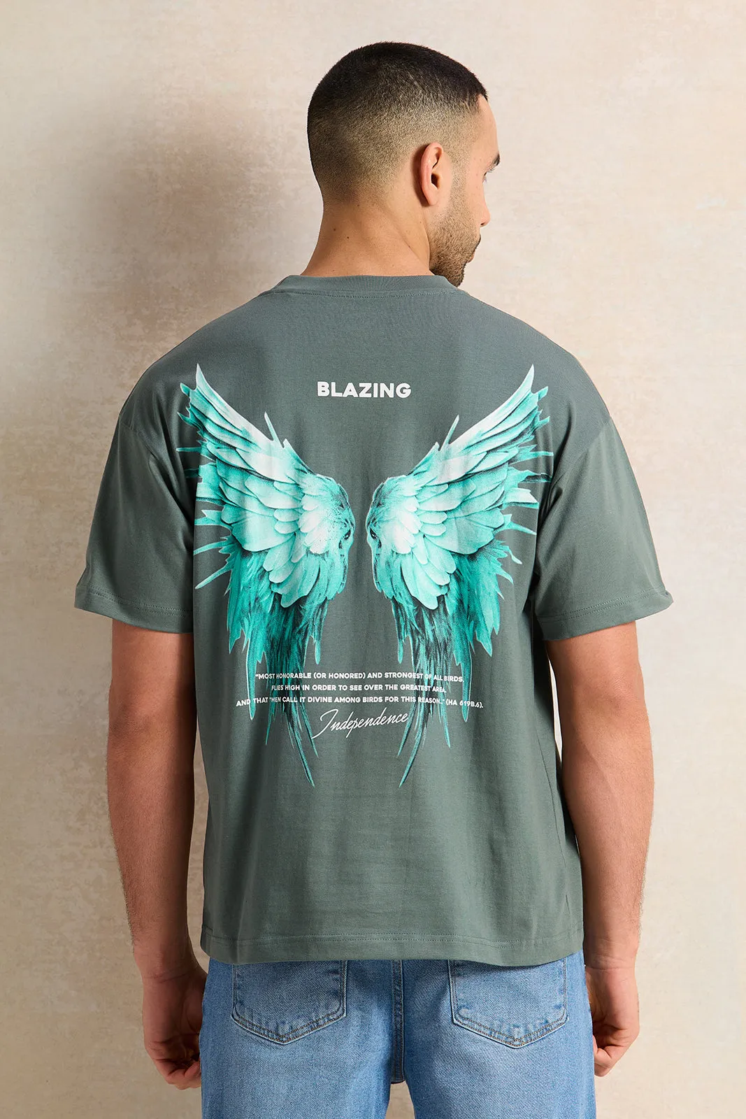 Men Green Printed T-Shirt sold by Redtag product image thumbnail 3