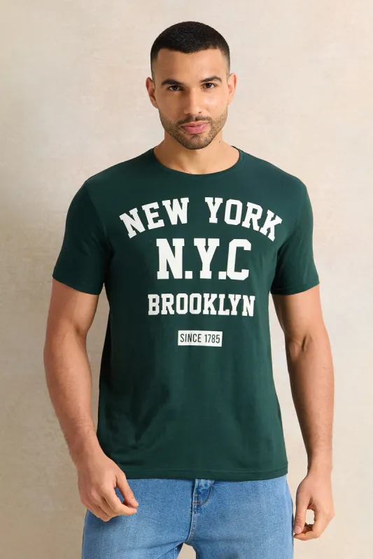 Men Olive Printed T-Shirt sold by Redtag