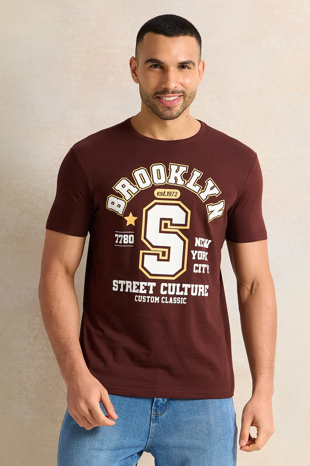 Men Brown Printed T-Shirt sold by Redtag