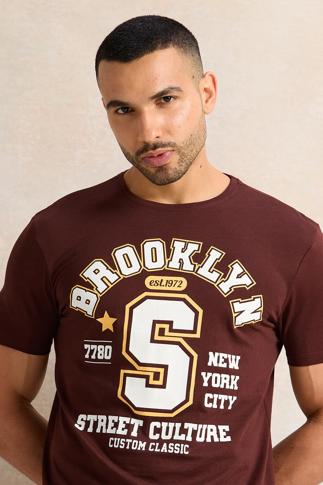 Men Brown Printed T-Shirt sold by Redtag product image thumbnail 4