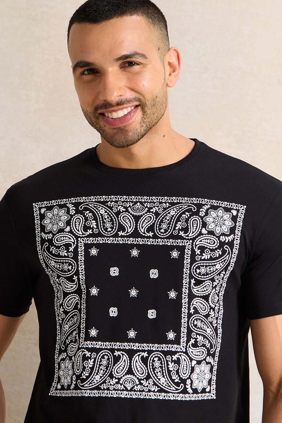 Men Black Printed T-Shirt sold by Redtag product image thumbnail 4