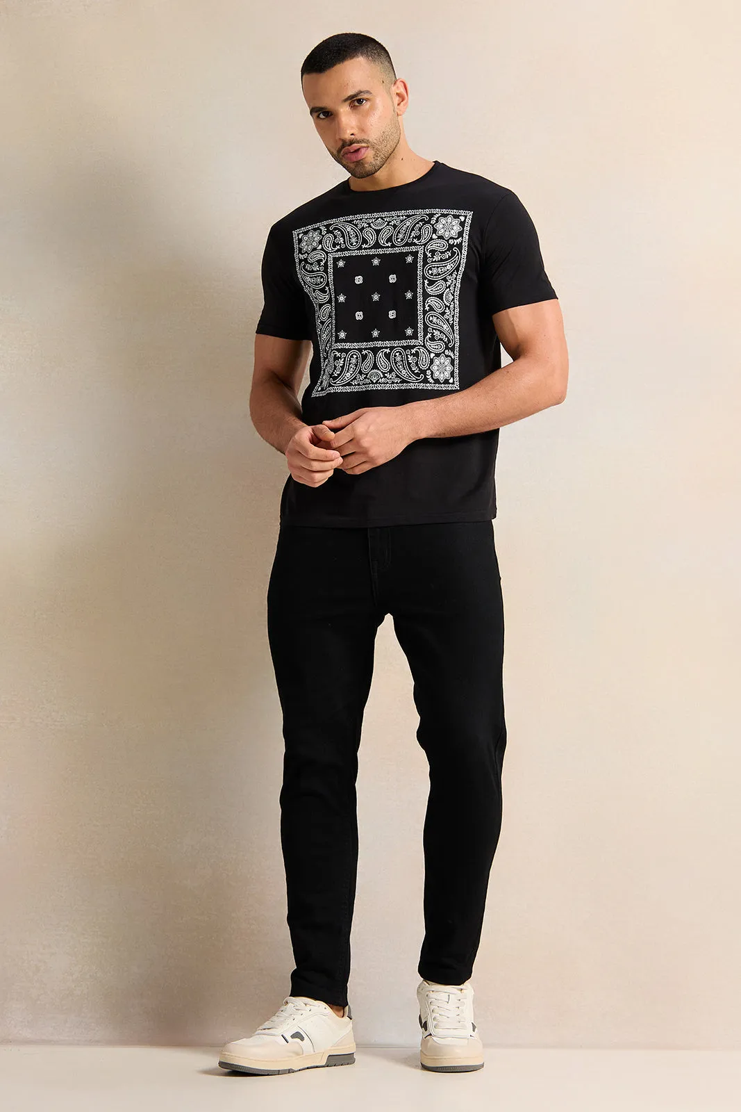 Men Black Printed T-Shirt sold by Redtag product image thumbnail 2