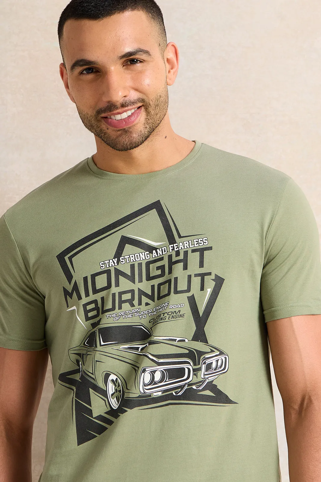 Men Green Printed T-Shirt sold by Redtag product image thumbnail 4