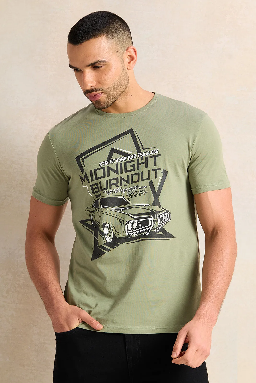 Men Green Printed T-Shirt sold by Redtag