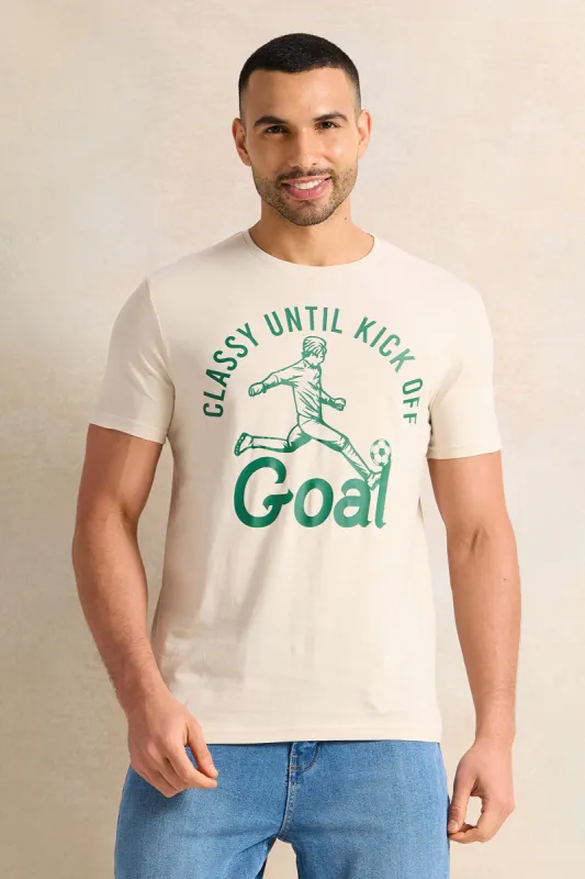 Men Ecru Printed T-Shirt sold by Redtag
