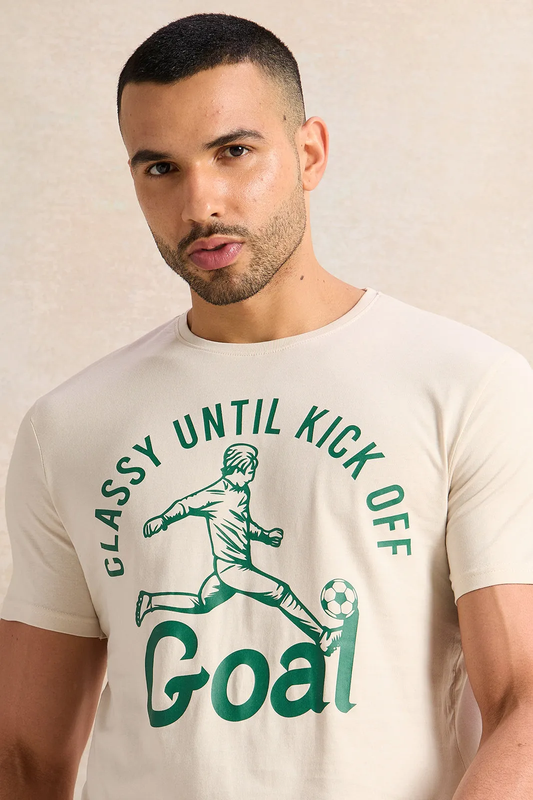 Men Ecru Printed T-Shirt sold by Redtag product image thumbnail 4