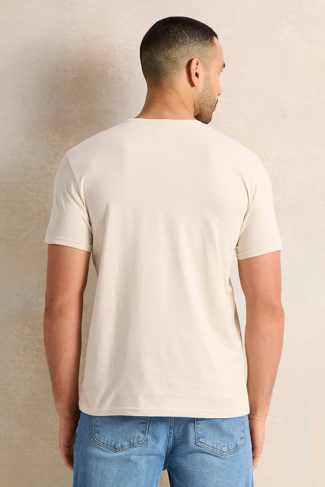 Men Ecru Printed T-Shirt sold by Redtag product image thumbnail 3