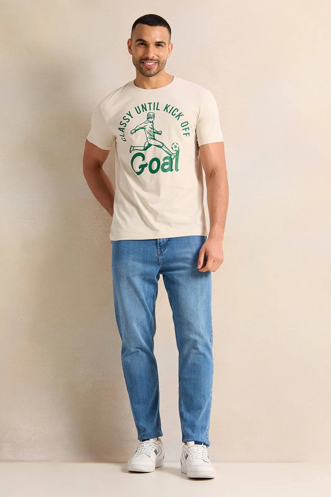 Men Ecru Printed T-Shirt sold by Redtag product image thumbnail 2