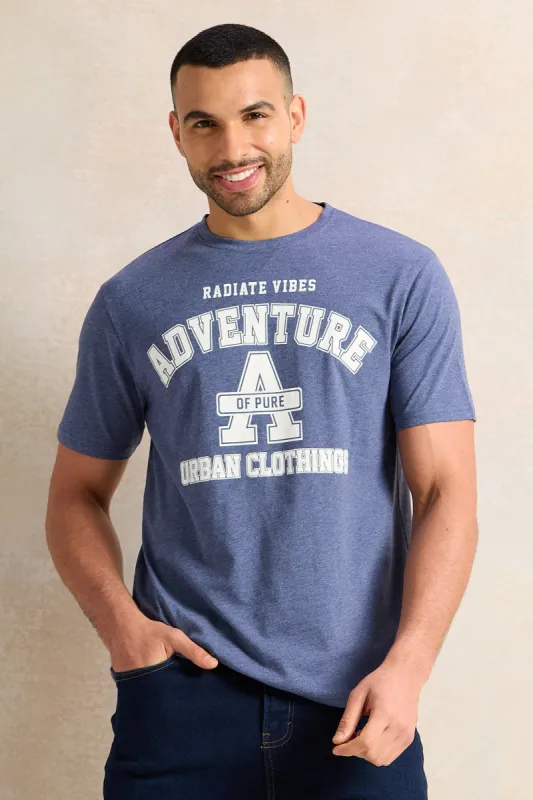 Men Blue Printed T-Shirt sold by Redtag