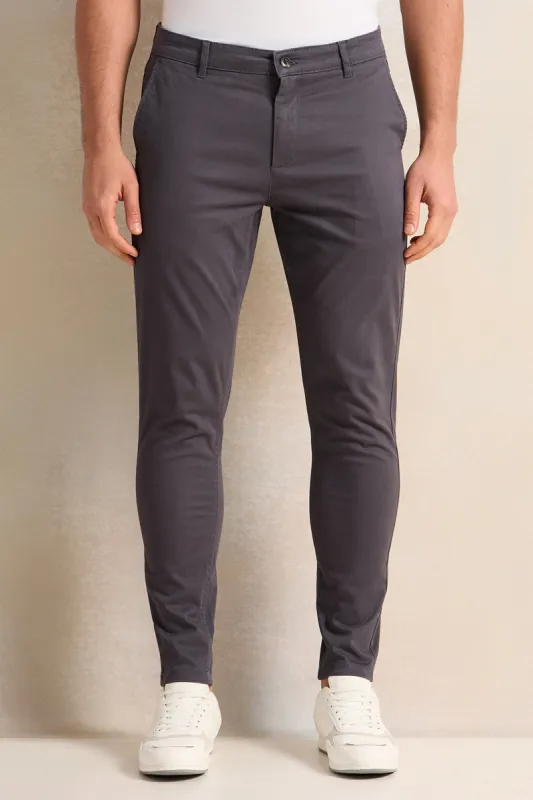Men Charcoal Slim Fit Chino Trousers sold by Redtag