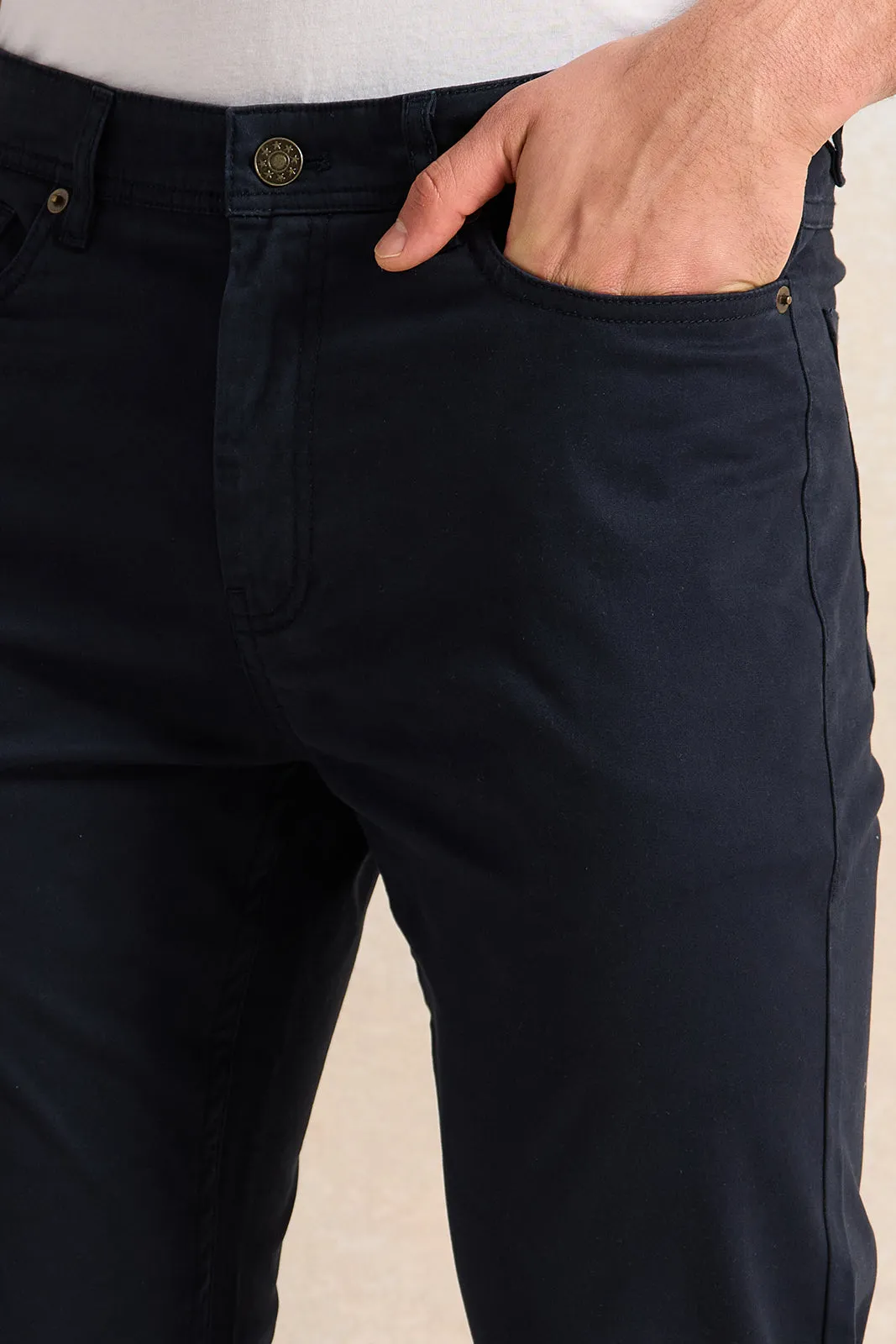 Men Navy 5-Pocket Slim Fit Trouser sold by Redtag product image thumbnail 4