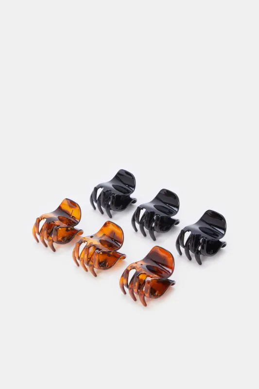 Women Black And Brown Solid Hair Claw Set (6 Piece) sold by Redtag