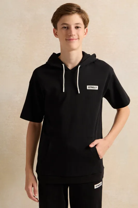 Senior Boys Black Hooded T-Shirt sold by Redtag