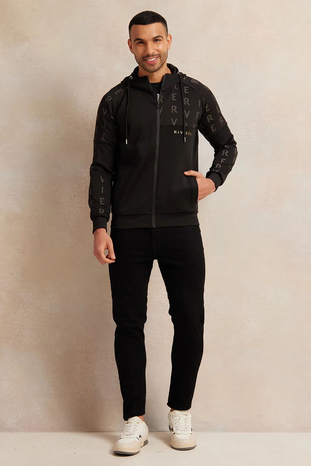 Men Black And Olive Hooded Zip Through Sweatshirt sold by Redtag product image thumbnail 2
