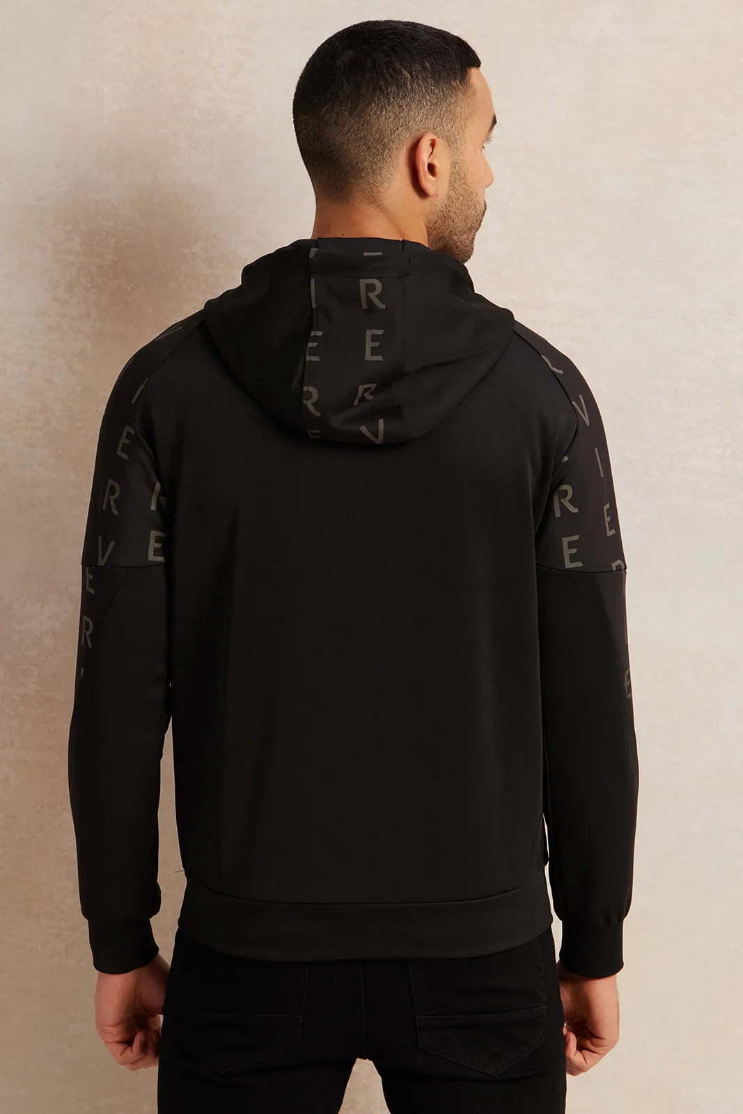 Men Black And Olive Hooded Zip Through Sweatshirt sold by Redtag product image thumbnail 3