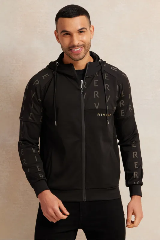 Men Black And Olive Hooded Zip Through Sweatshirt sold by Redtag