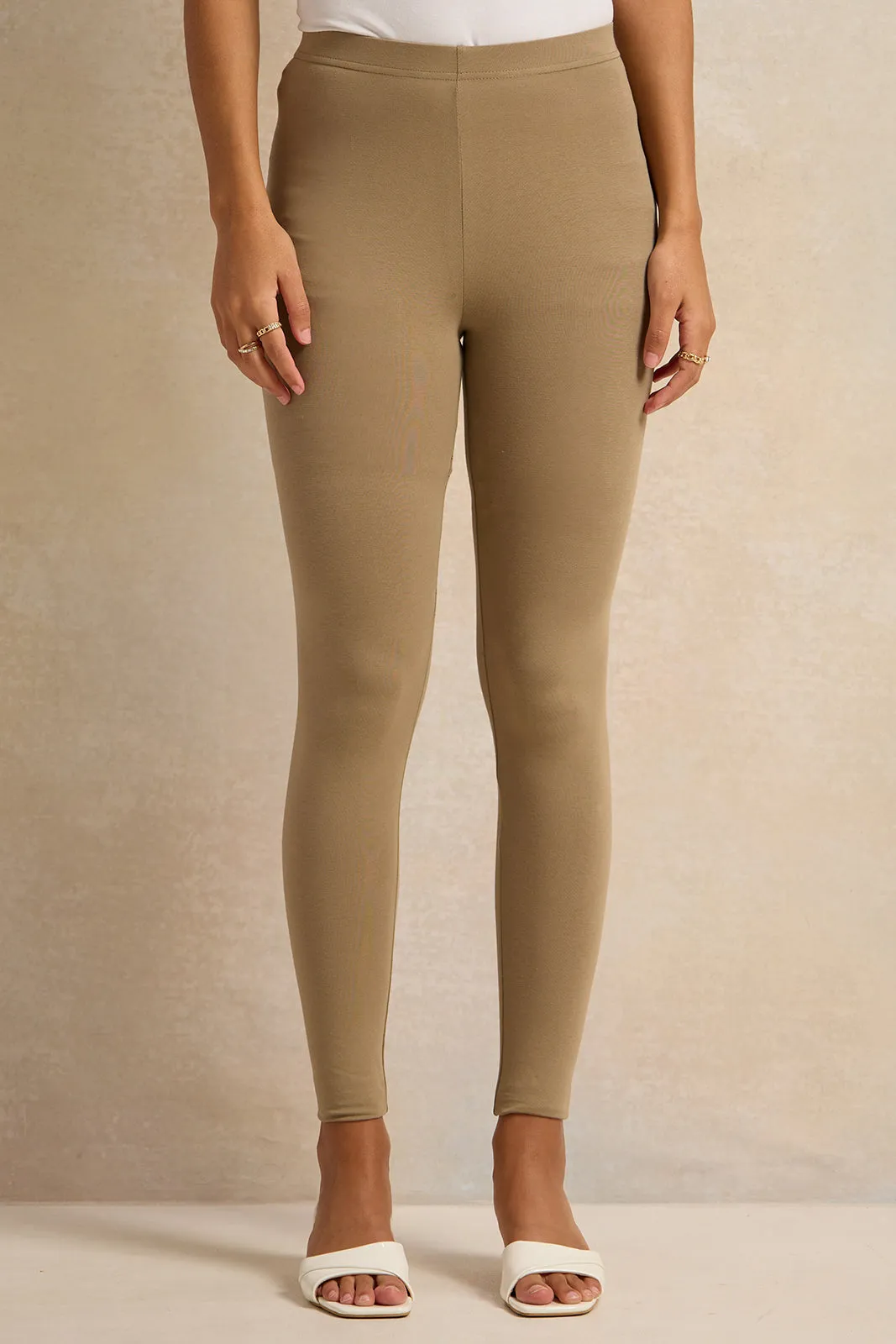 Women Beige Solid Legging sold by Redtag