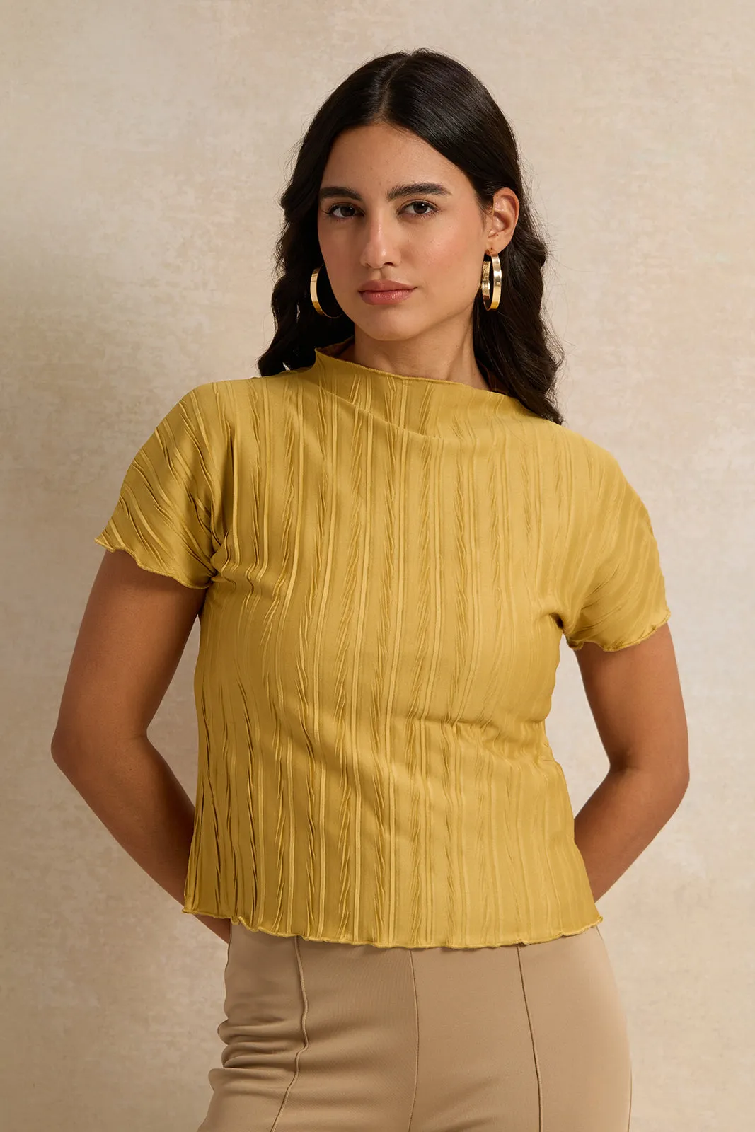 Women Mustard Textured Knit Top sold by Redtag