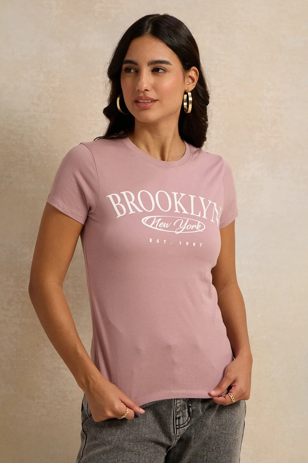 Women Lilac Brooklyn Printed T-Shirt sold by Redtag