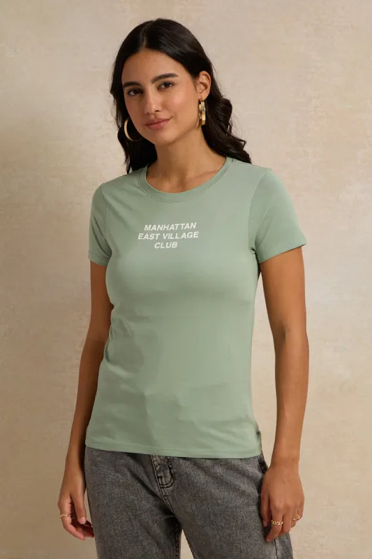 Women Green Manhattan Printed T-Shirt sold by Redtag