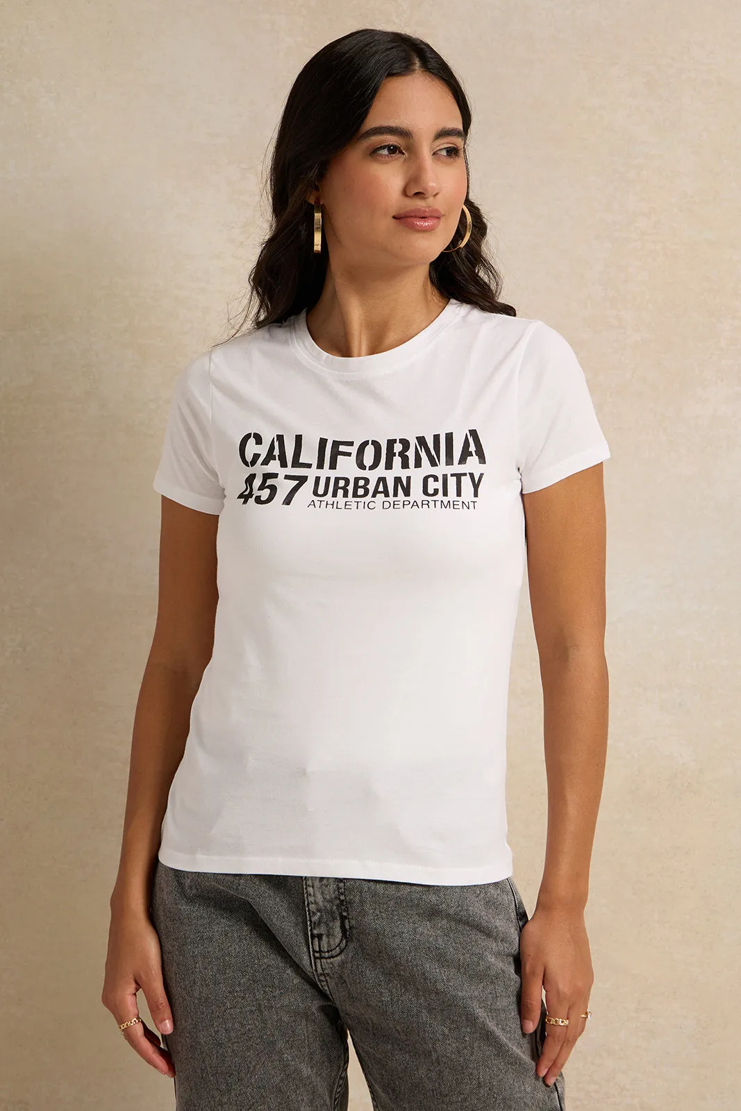 Women Ivory California Printed T-Shirt sold by Redtag