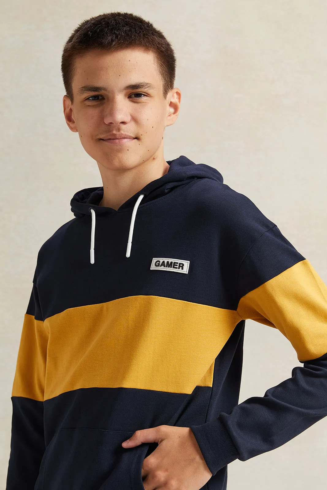 Senior Boys Black And Yellow Hooded Sweatshirt sold by Redtag product image thumbnail 4