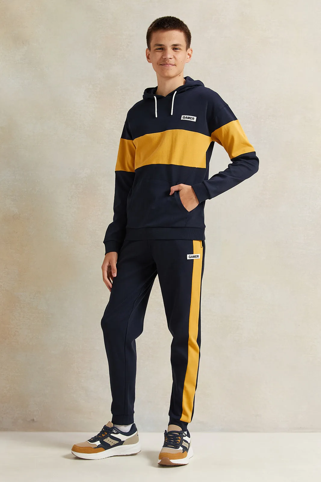 Senior Boys Black And Yellow Hooded Sweatshirt sold by Redtag product image thumbnail 2