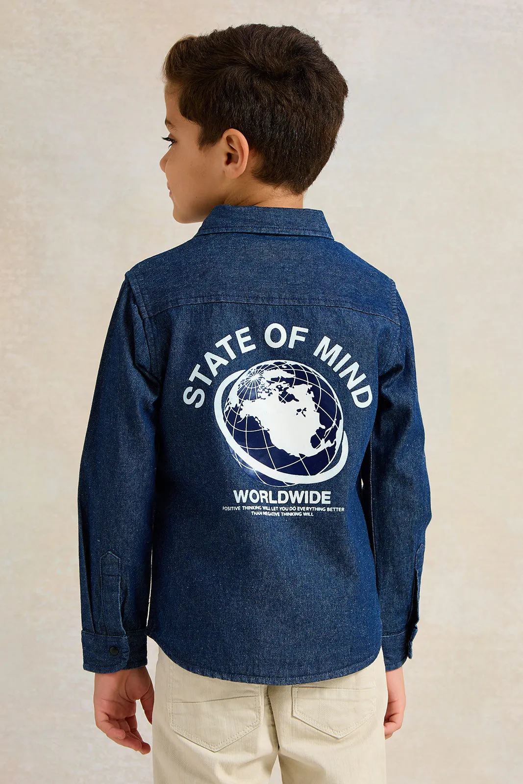 Boys Blue Denim Shirt With Front And Back Print sold by Redtag product image thumbnail 3