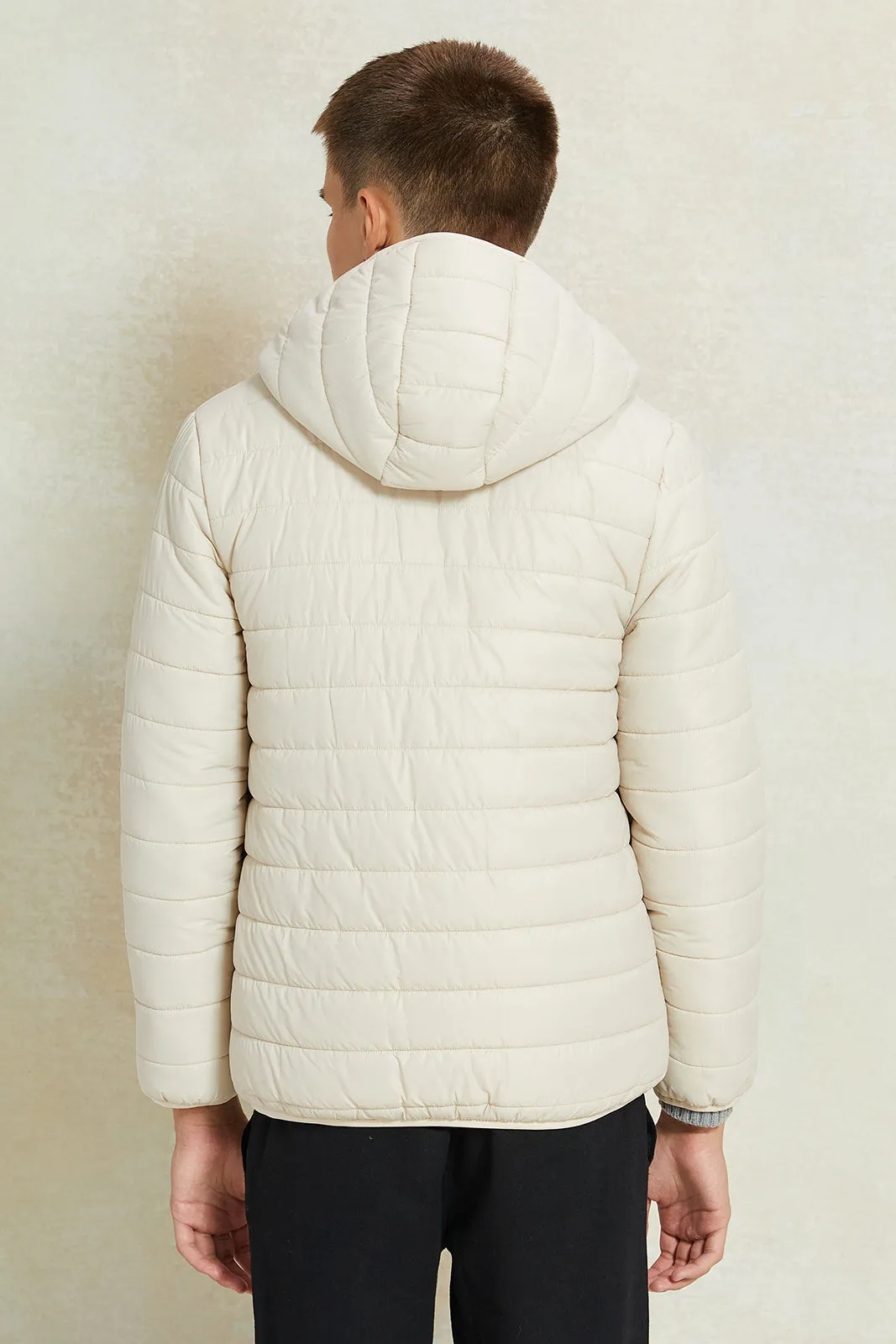 Senior Boys Beige Puffer Jacket With Sherpa Lining sold by Redtag product image thumbnail 3