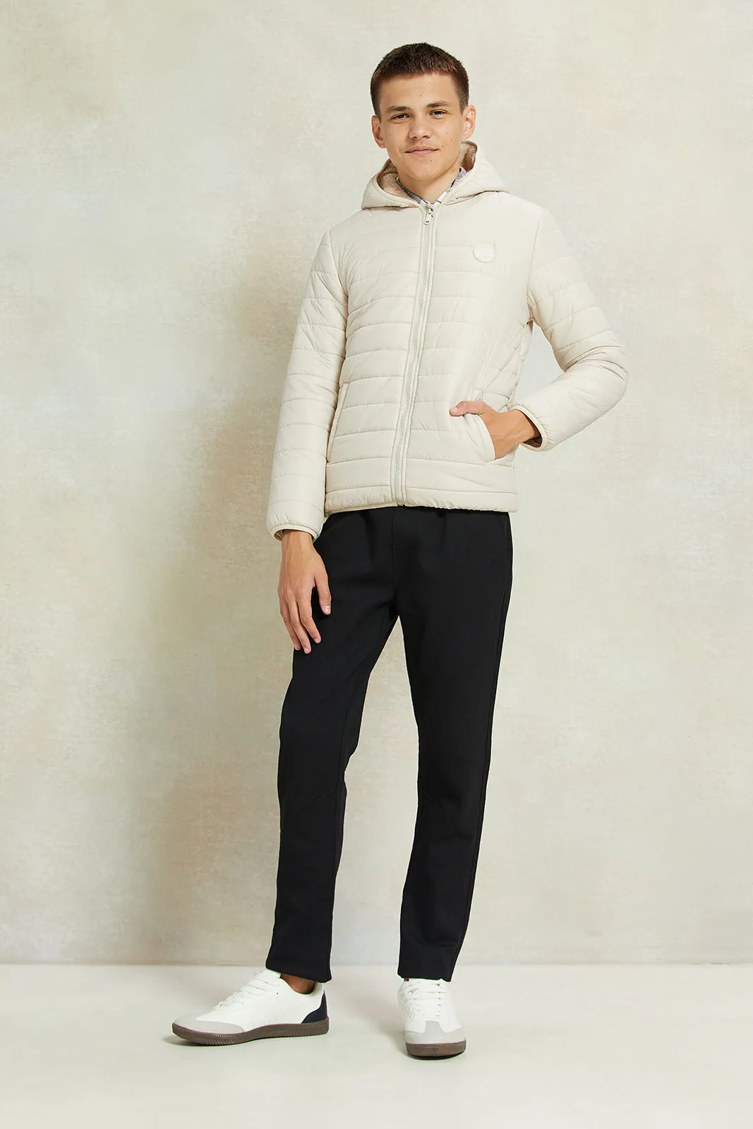 Senior Boys Beige Puffer Jacket With Sherpa Lining sold by Redtag product image thumbnail 2