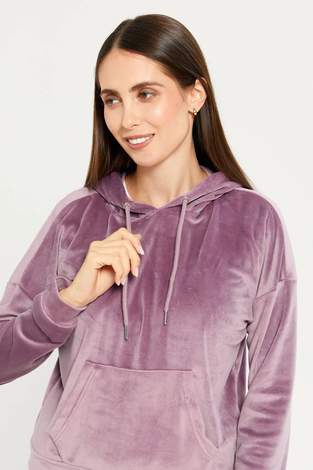 Women Mauve Velvet Hooded Sweat Shirt sold by Redtag product image thumbnail 4