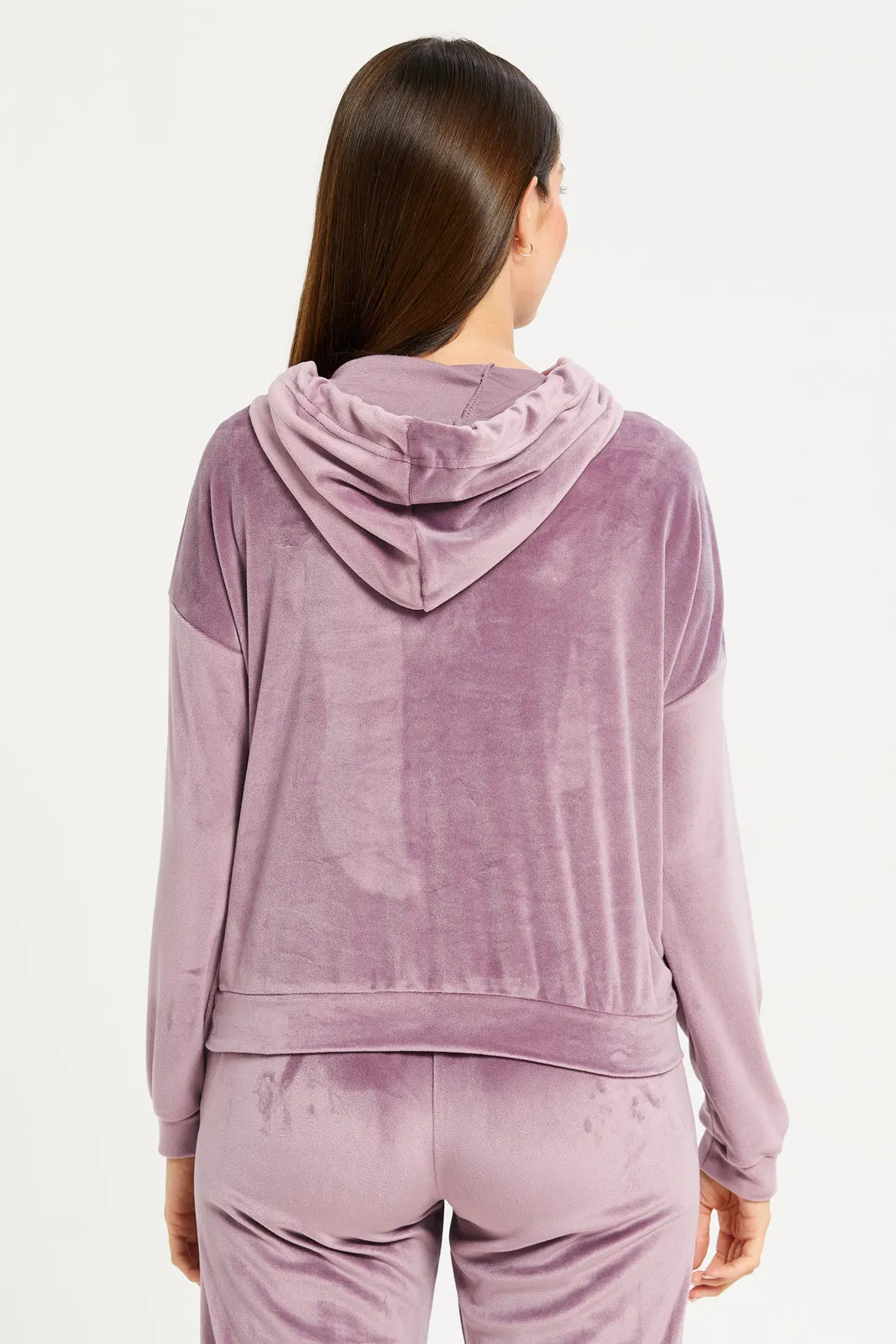 Women Mauve Velvet Hooded Sweat Shirt sold by Redtag product image thumbnail 3