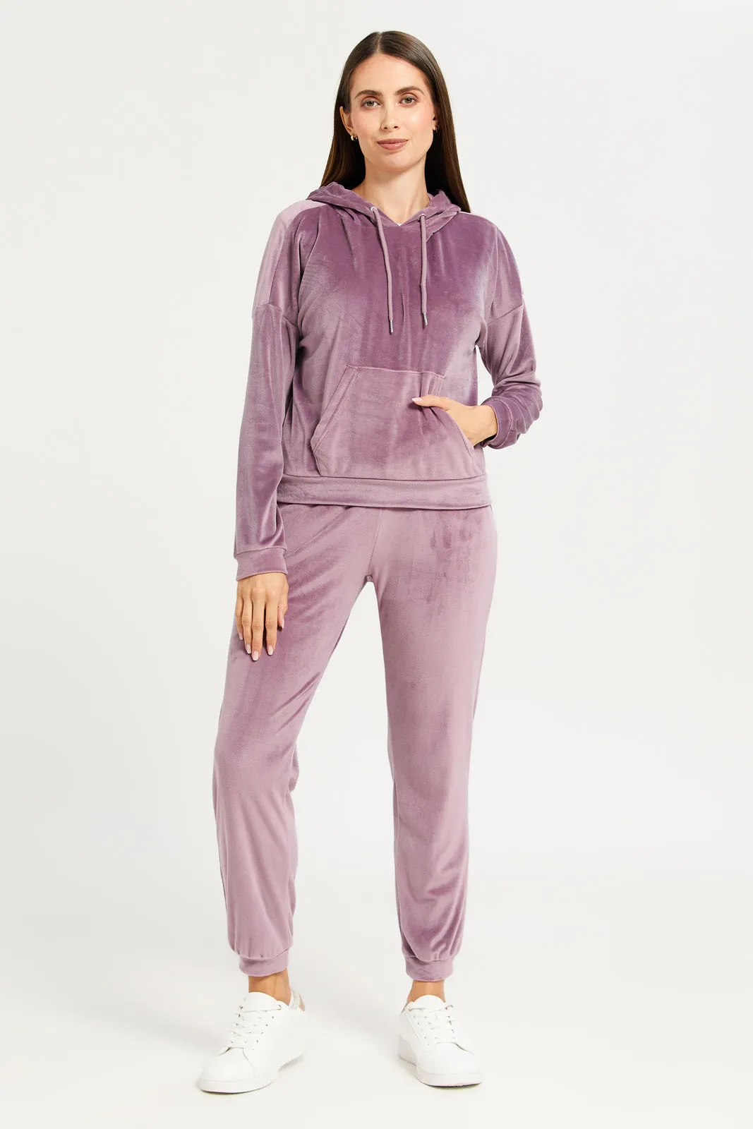 Women Mauve Velvet Hooded Sweat Shirt sold by Redtag product image thumbnail 2