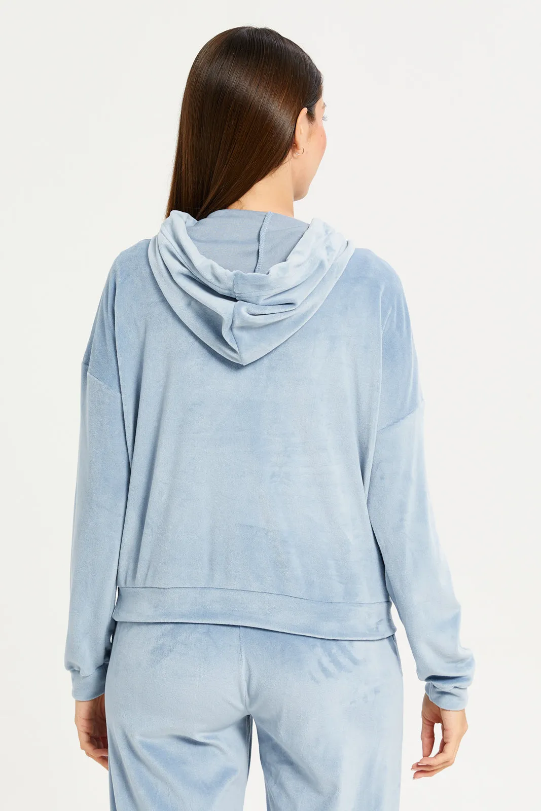 Women Blue Velvet Hooded Sweat Shirt sold by Redtag product image thumbnail 3