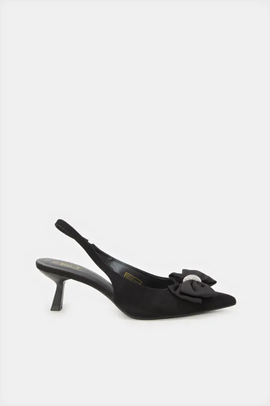 Women Black Embellished Bow Sling Back sold by Redtag