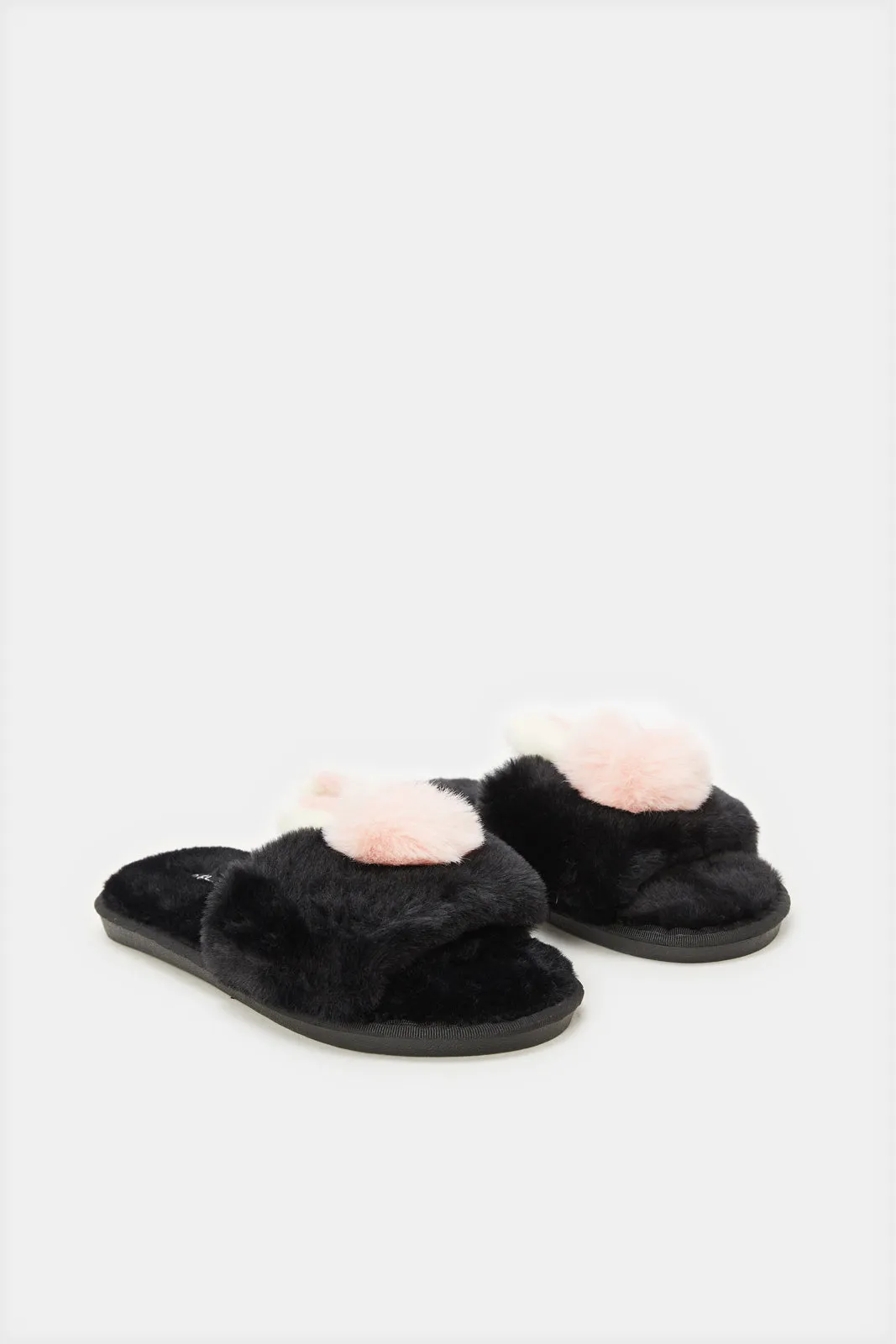 Women Black Bunny Trim Slipper sold by Redtag product image thumbnail 2
