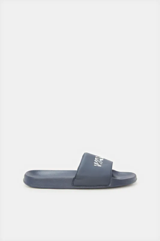 Senior Boys Navy Embossed Slide sold by Redtag
